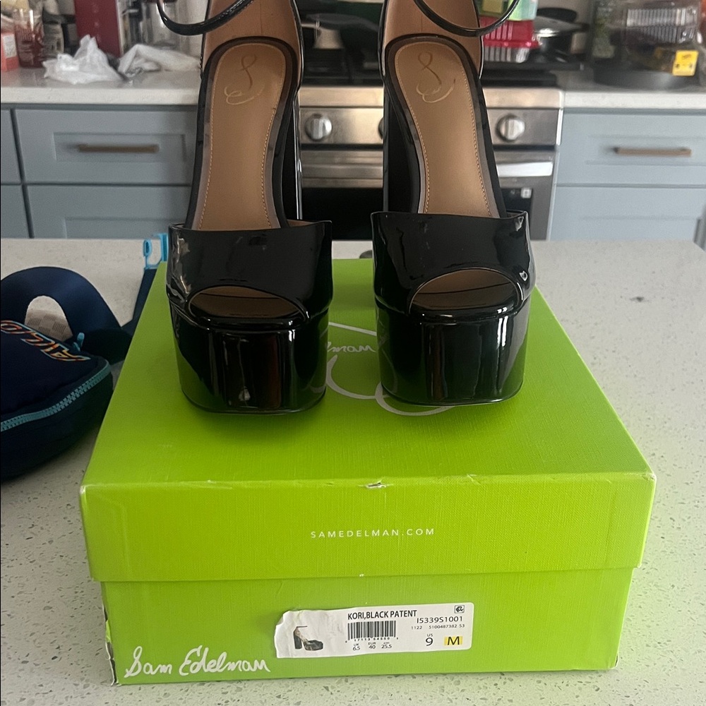 Sam Edelman Black Patent Platform Peep-Toe Sandals